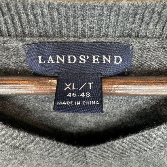 Lands End Mens V-Neck Sweater XL/T 46-48 Gray Soft & Warm Cashmere Blend - Picture 7 of 11